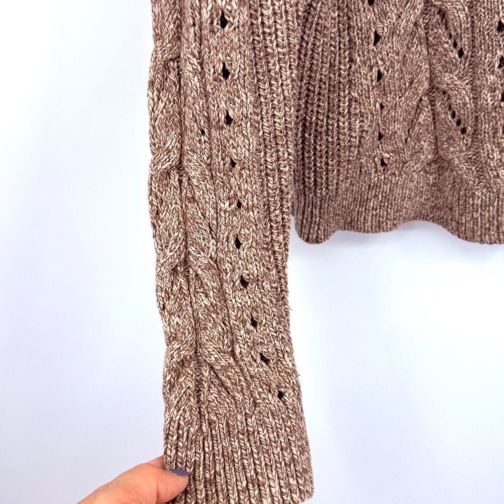 Lucky Brand Womens Sweater L Chocolate Brown Open Cable Knit‎ Cozy Fall Winter - Picture 3 of 7